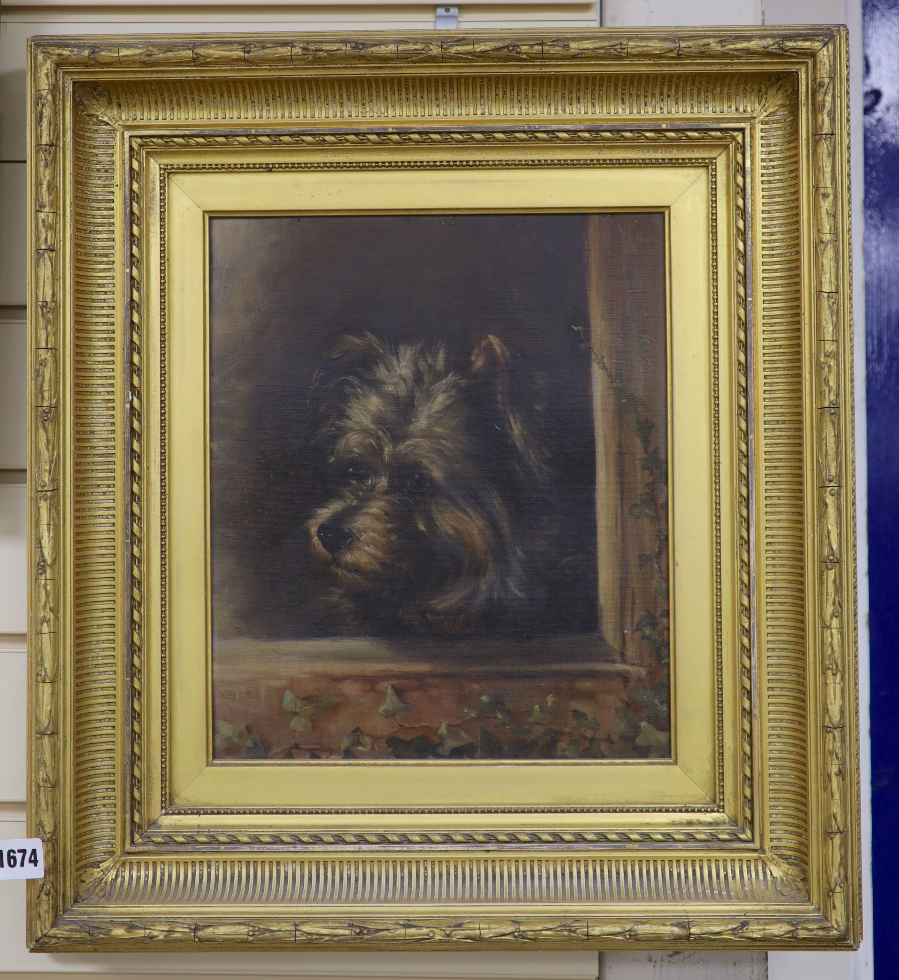 Manner of Sir Edwin Landseer, oil on canvas, ‘Impudence’, study of a terrier, 32 x 27cm.